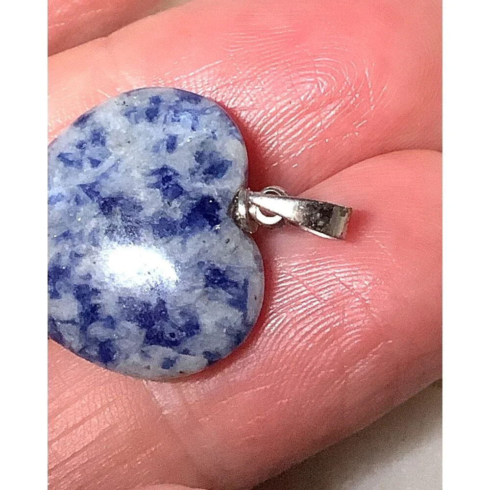 Sodalite Heart Pendant Silver Tone Natural Blue Bohemian Love and Nature